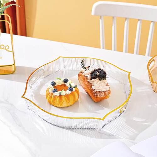 Wedding snack and fruit tray with gold rim, round and multi-