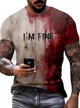 Men's and women's neck short sleeved horror blood red hand