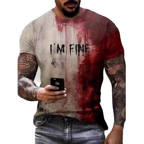 Men's and women's neck short sleeved horror blood red hand