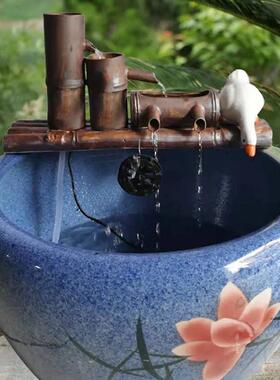 陶瓷鱼缸流水摆件造景循环流水器鱼系统水池彷竹子竹筏过滤器装饰