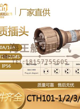 船用铜质水密防水插头CTH101-1/2/3/4/5 IP56 24V/125V/250V/500V