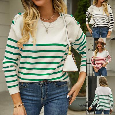 Pullover spliced sweater striped spliced knit