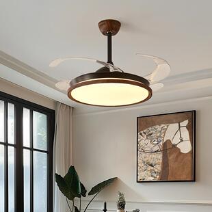 新款 室形餐厅音风扇灯中古胡桃木色隐吊卧扇灯现代751简约静房间