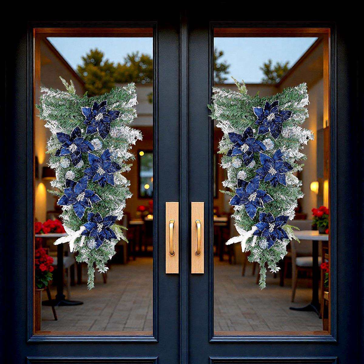 港之恋跨境热销高档装饰金粉圣诞花亮片绒布仿真假花圣诞倒挂