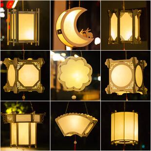 手绘宣纸灯笼diy材料包儿童手工自制花灯复古手提灯古风宫灯