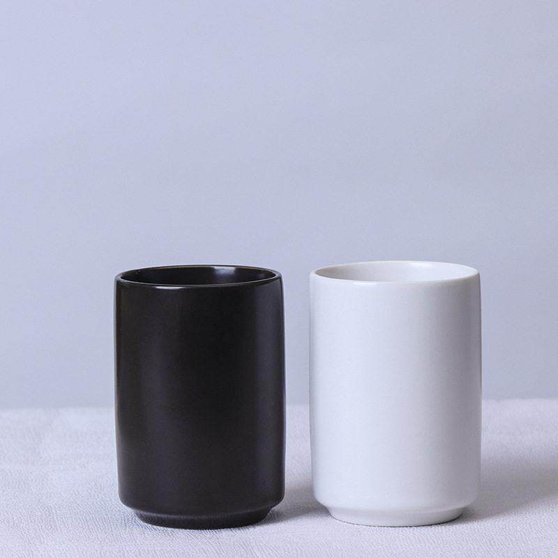 简约日式黑白陶瓷直筒杯茶杯无手柄酒店牙刷漱口杯马克杯logo