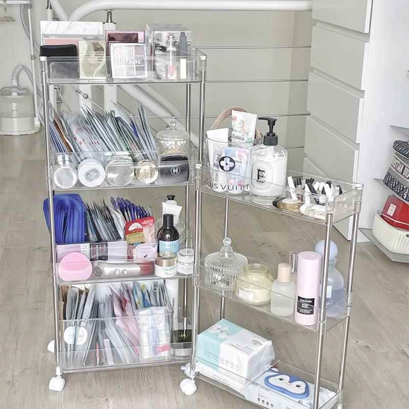 架置物架落地多层宿舍夹缝收纳零食床头窄ins小推车透明缝亚克力