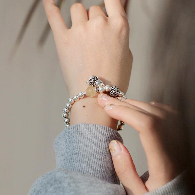 巧恩天然水晶S925银宫铃铃铛金发晶手链气质百搭款银饰手串礼物