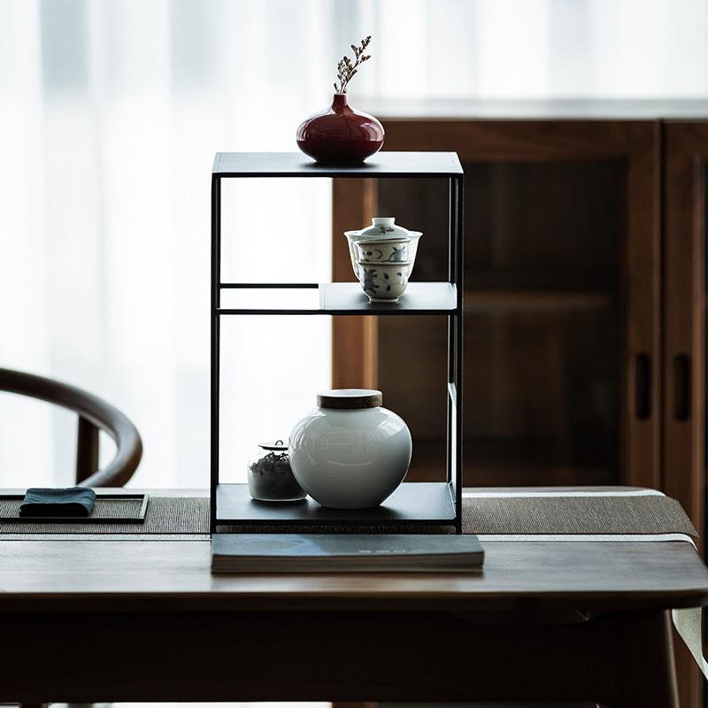 日式铁艺茶棚茶具茶壶收纳架展示架博古架 茶道茶杯架花盆植物架