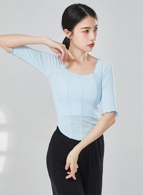 现代舞蹈服圆领练功形体基训古典跳舞女显瘦修身圆领上衣0412d