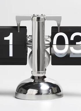 创意自动翻页时钟摆台式家居客厅茶几电视柜装饰品办公室桌面摆件