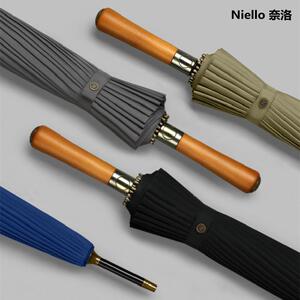 NIELLO奈洛长直柄24骨加大商务雨伞实木手柄结实抗风耐用纯色简约