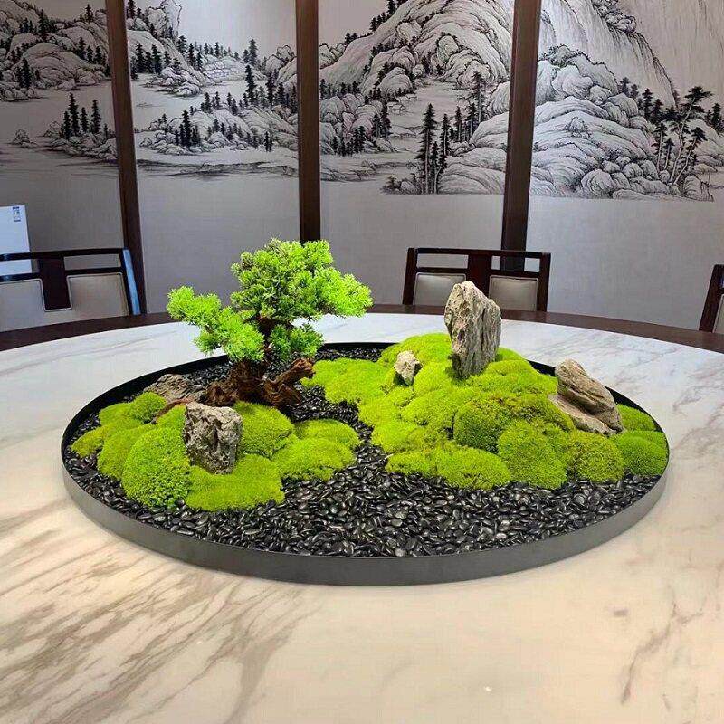 餐桌摆件转盘中间装饰摆花永生苔藓微景观圆盘假绿植摆件圆桌景观