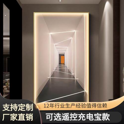 现代简约玄关装饰画竖版LED灯画空间延伸感挂画大气轻奢发光壁画