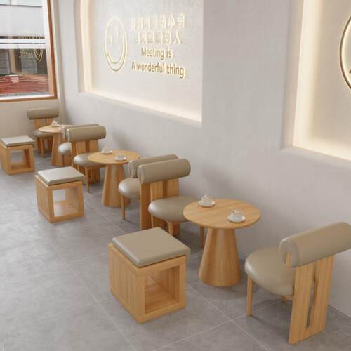 奶茶店咖啡店桌椅组合商用饮品店靠墙卡座沙发洽谈区休闲桌椅组合