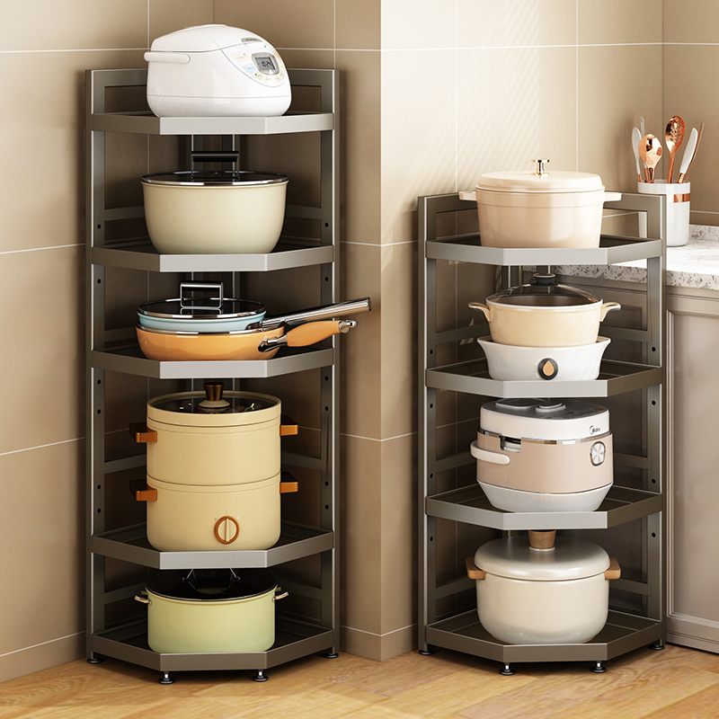 架收纳家用新品靠墙锅物转角落地置放多层三脚架锅多功能厨房三角