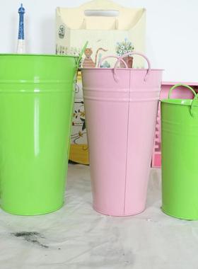 花盆 彩色铁皮质创意家居装饰双耳花桶 家居装饰摆放铁皮桶