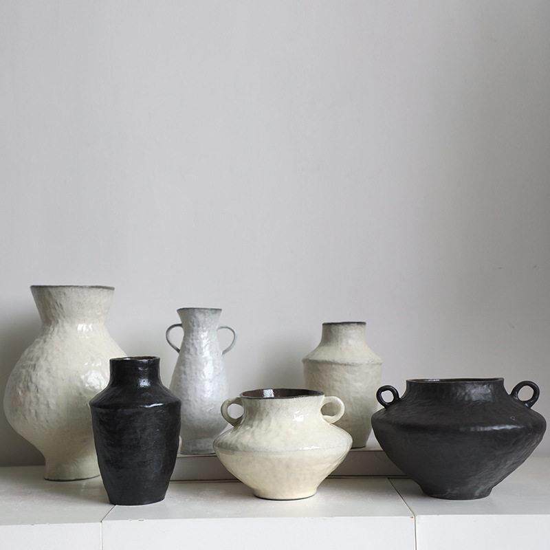 化妆土陶瓷花摆件客厅插花新中式侘寂风餐桌小花器姑复古粗陶