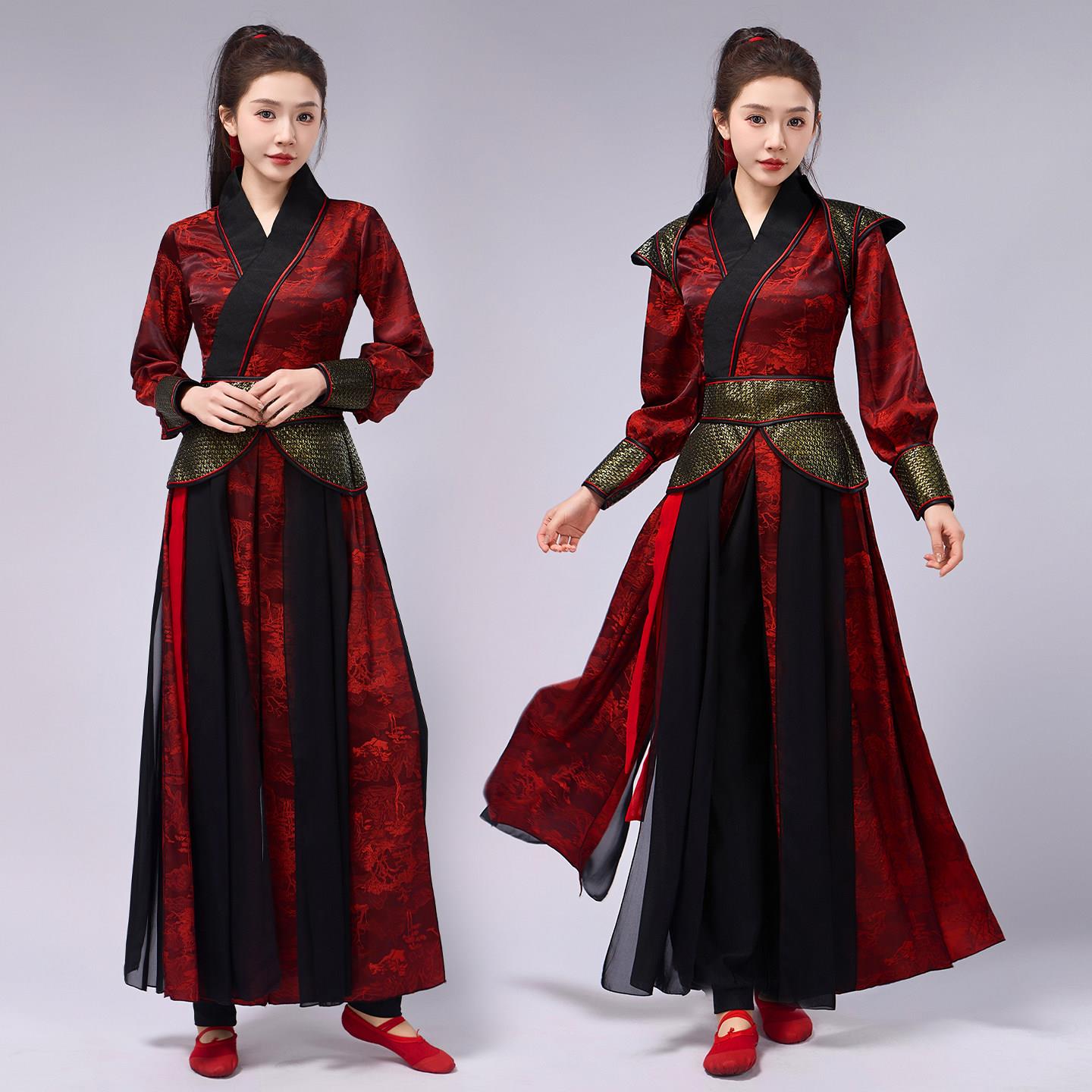 花木兰从军古装雪龙吟舞蹈演出服女中国风女侠象王行剑舞打鼓服装图片