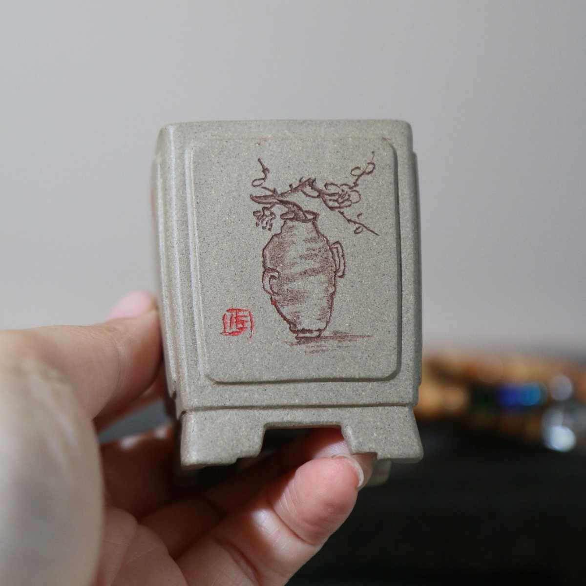 紫砂花盆正方形微型盆景盆手工盆雪花泥苏兵名家盆古典白段泥白泥