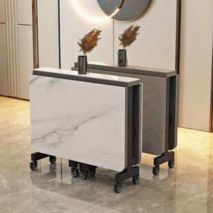 帝义简约现代岩板折叠餐桌家用小户型超薄多功能可移动长方形盖布