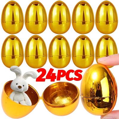 24/6PCS Golden Easter Eggs Plastic Empty Easter Egg Party Ya