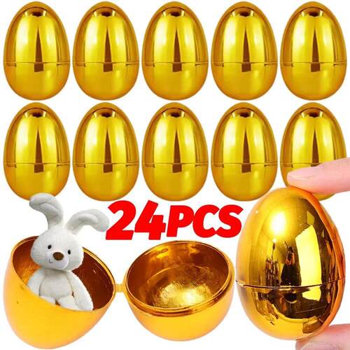 24/6PCS Golden Easter Eggs Plastic Empty Easter Egg Party Ya