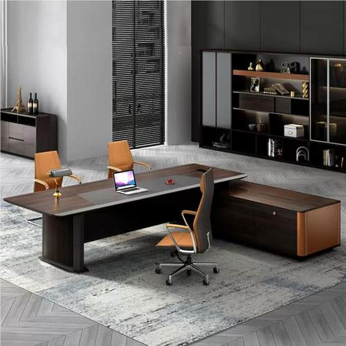 轻奢板桌总椅裁保桌组合环板材老高档董事桌商务烟熏木大板桌包邮