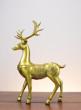 杨铜记 铜鹿麋鹿现代轻奢高档酒柜摆件软装搭配家居客厅电视柜