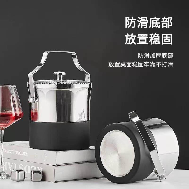 跨境不锈钢冰桶酒吧KTV聚会冷却饮料桶啤酒桶 双层手提带盖冰粒桶