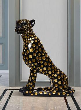 大型金钱豹客厅落地摆件招财创意家居装饰品玄关沙发旁软装