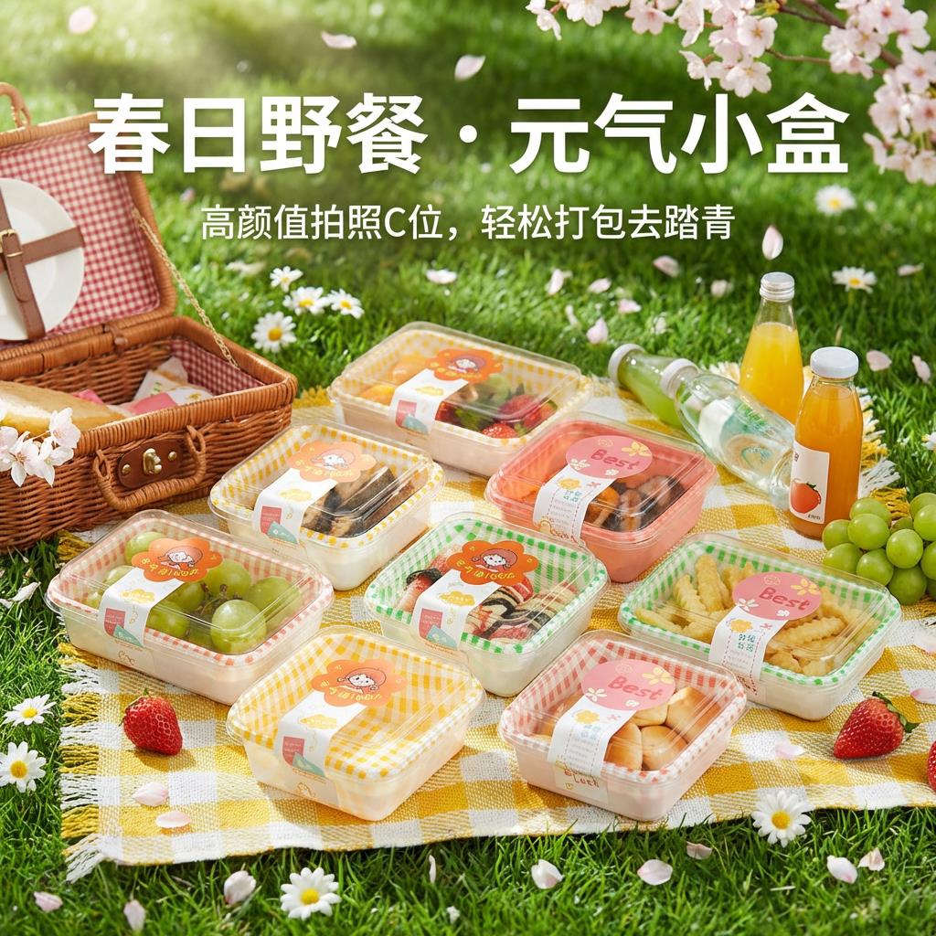 一次性高颜值水果盒野餐露营春游外出携带寿司水果甜品蛋糕便当盒图片