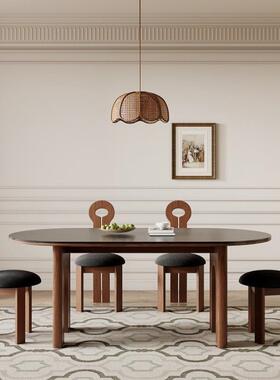 古风岩板餐黑桌感色法椭式202中5新款家用白DJE蜡木圆形拱门餐桌