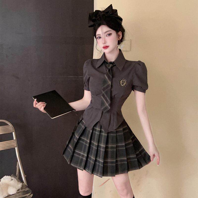 日系学院风jk制服养生会所足浴技师工作服夏季白色衬衫泡泡袖衬衣