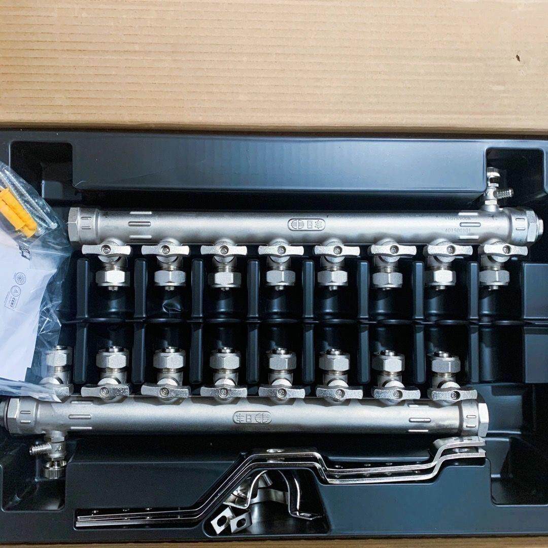 新款日丰地暖分水器全铜1寸主体 20分支口分水器家装地暖管集水器