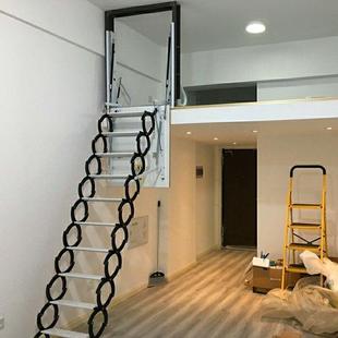 伸缩楼梯阁楼碳钢梯子折叠梯家用加厚隐藏式 侧装 铝合金金属伸缩梯