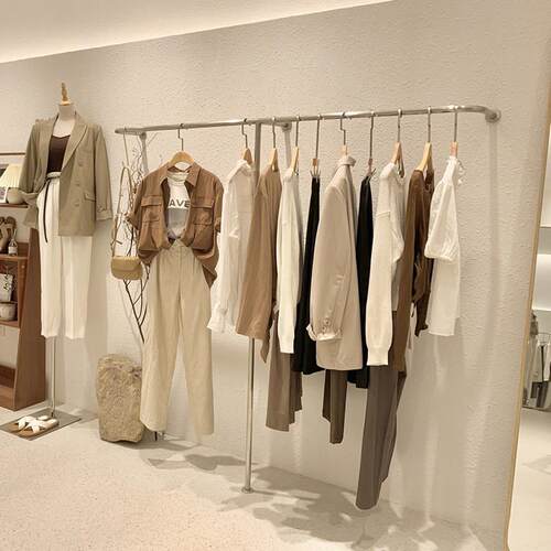 服装店上墙不锈钢展示架挂衣架子壁挂式女装店货架童装落地式挂杆