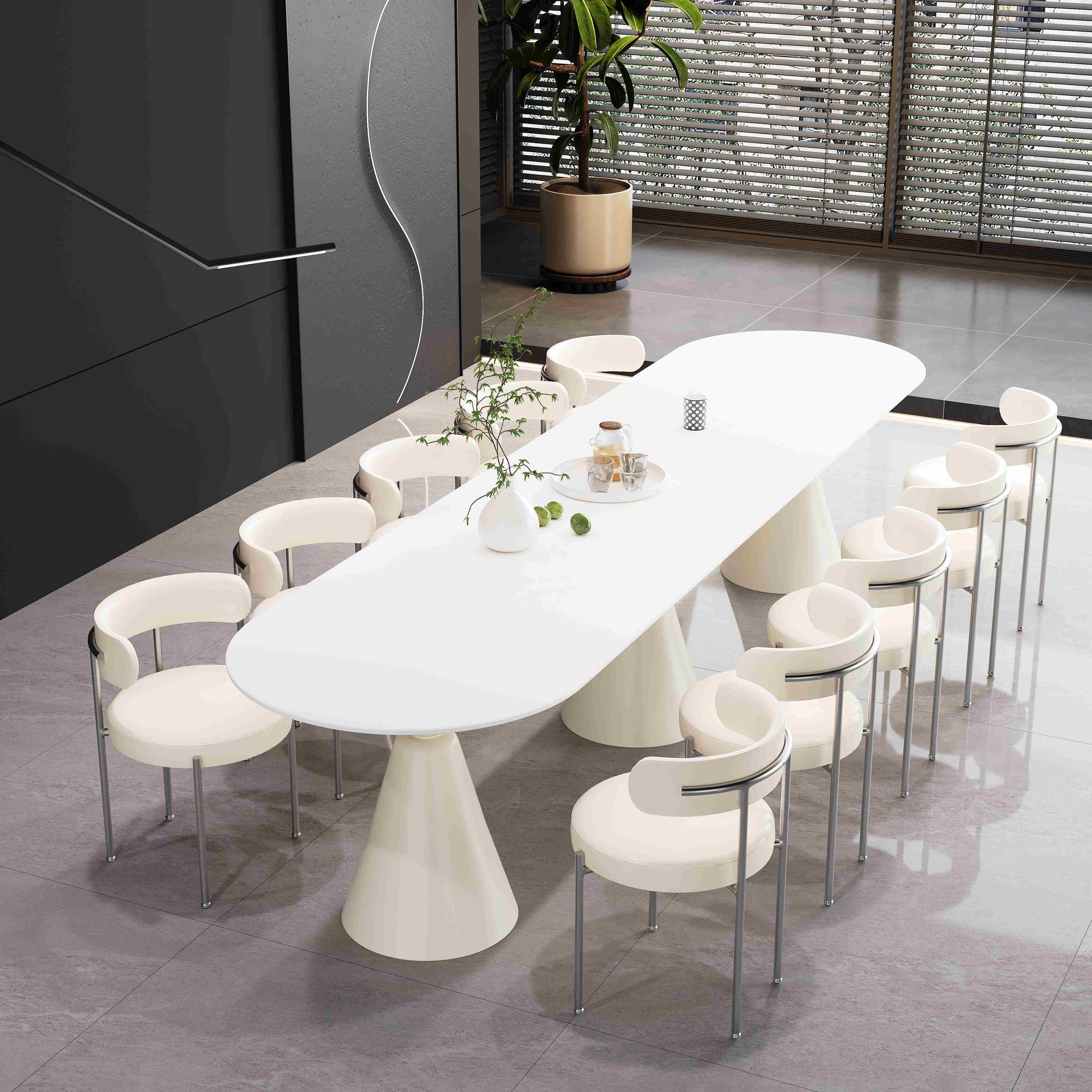 岩板6-10人长桌子会议桌工作台美容院店铺会客接待洽谈餐桌椅组合