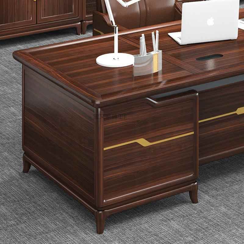 kj-1578Bw2新中气式乌金木办公桌长实木大老板大班台时尚董事办室