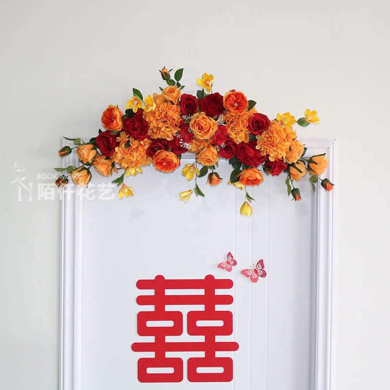 仿真花环门饰挂花门楣花艺喜庆结婚婚房门框装饰花婚礼布置可定制