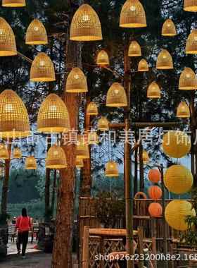 手工竹篮灯吊灯式景笼区OZE装饰灯树江中南小院文旅露营户外防水