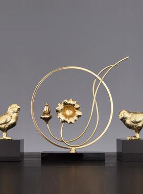 黄铜花鸟鹿摆件客厅酒柜装饰品创意家居现代简约北欧电视柜工艺品