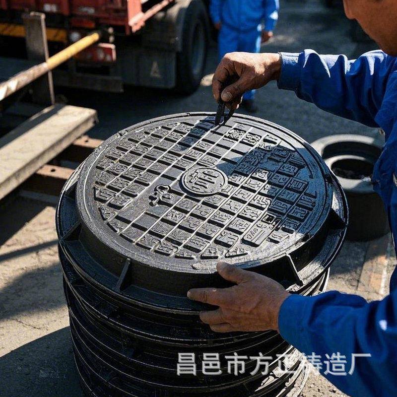 球墨铸铁井盖700×800圆形B125人行道雨水污水轻型铸铁井盖沙井盖