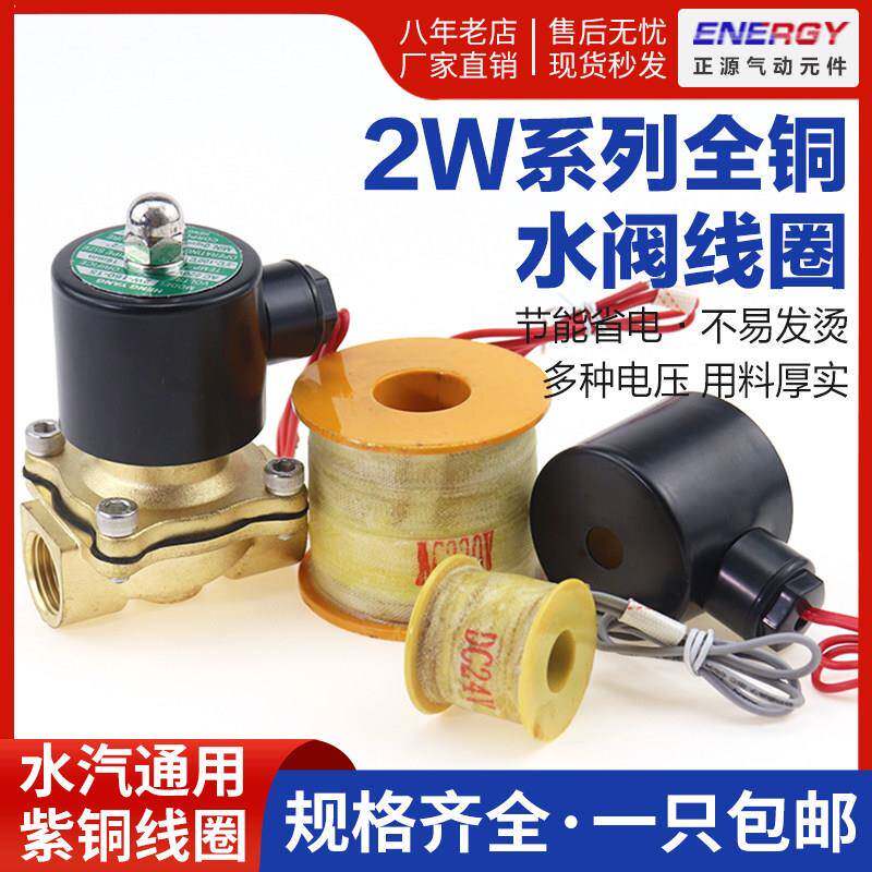 全铜电磁阀2W水阀线 线圈220V24V12V 2分 4分 6分 1寸 2 1寸半 2