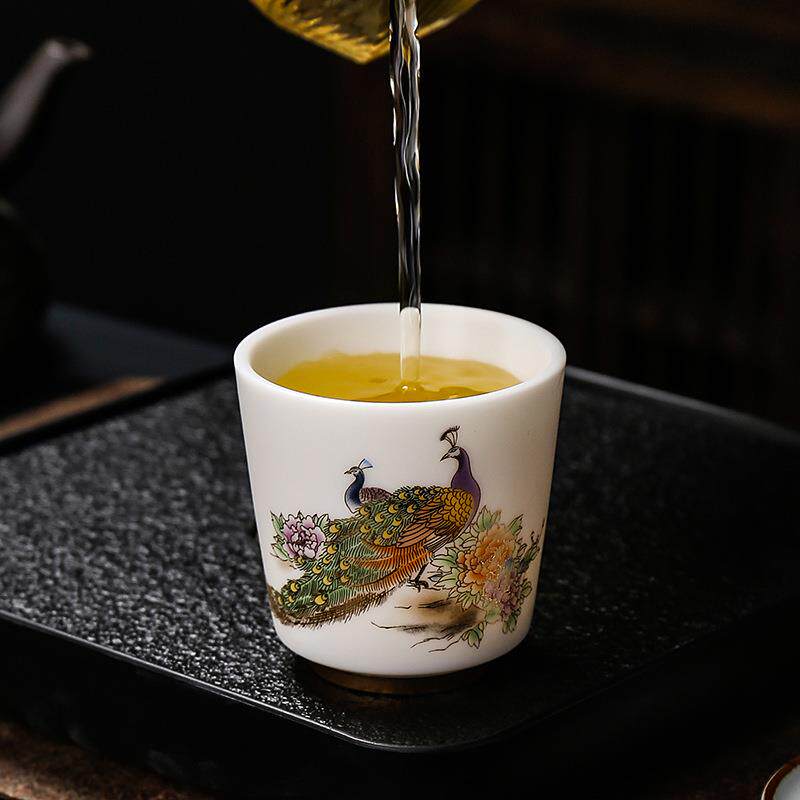 羊脂玉瓷茶杯主人杯个人专用高档功夫家用套装陶瓷男女描金
