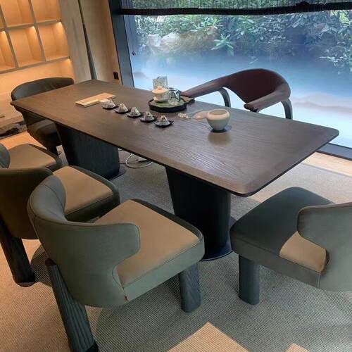 意式轻奢实木茶桌现代简约办公桌洽谈桌客厅家用设计师会议桌长桌