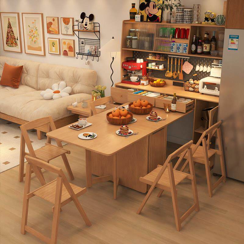 靠全实木可伸缩餐边柜 小岩305实木餐桌组合 现代简约户型墙板餐