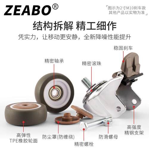 2脚英寸螺丝型轮万TPELSSL向轮静音橡胶轮M1M10M2双轮款螺丝杆8轮