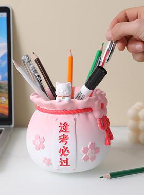 创意节日礼物笔筒收纳摆件办公桌面装饰树脂工艺品摆件学生用品摆