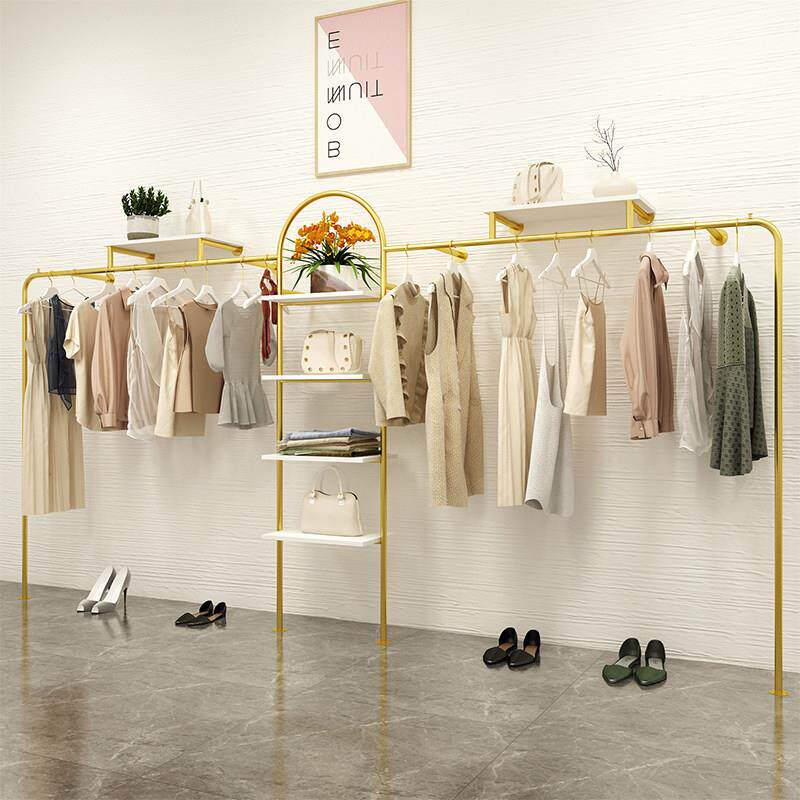 轻奢金色服装店展示架上墙落地式铁艺女装衣服挂衣架新款陈列货架